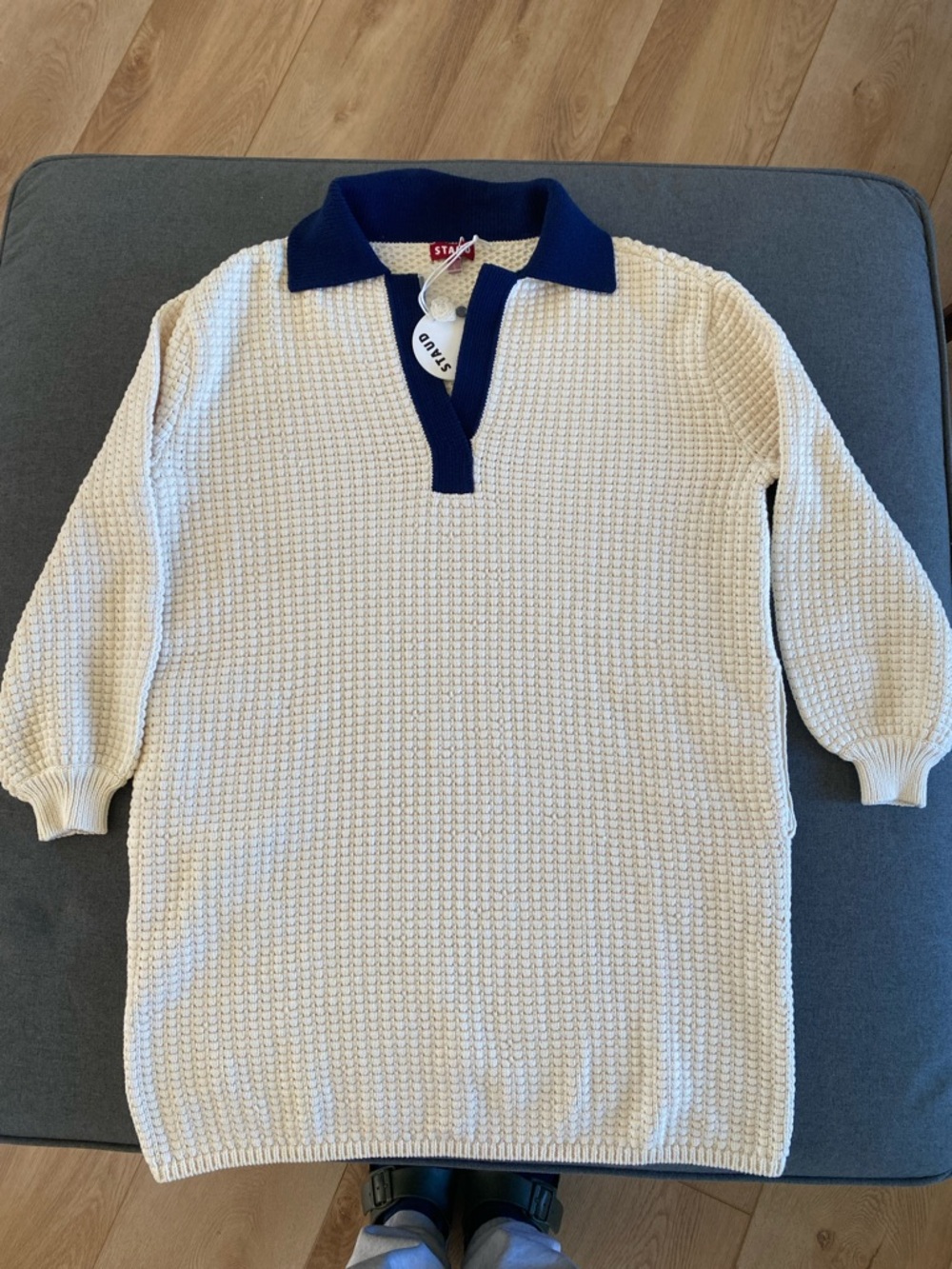🍦💙 STAUD Altea Cream Knit V-Neck Sweater cotton dress size S